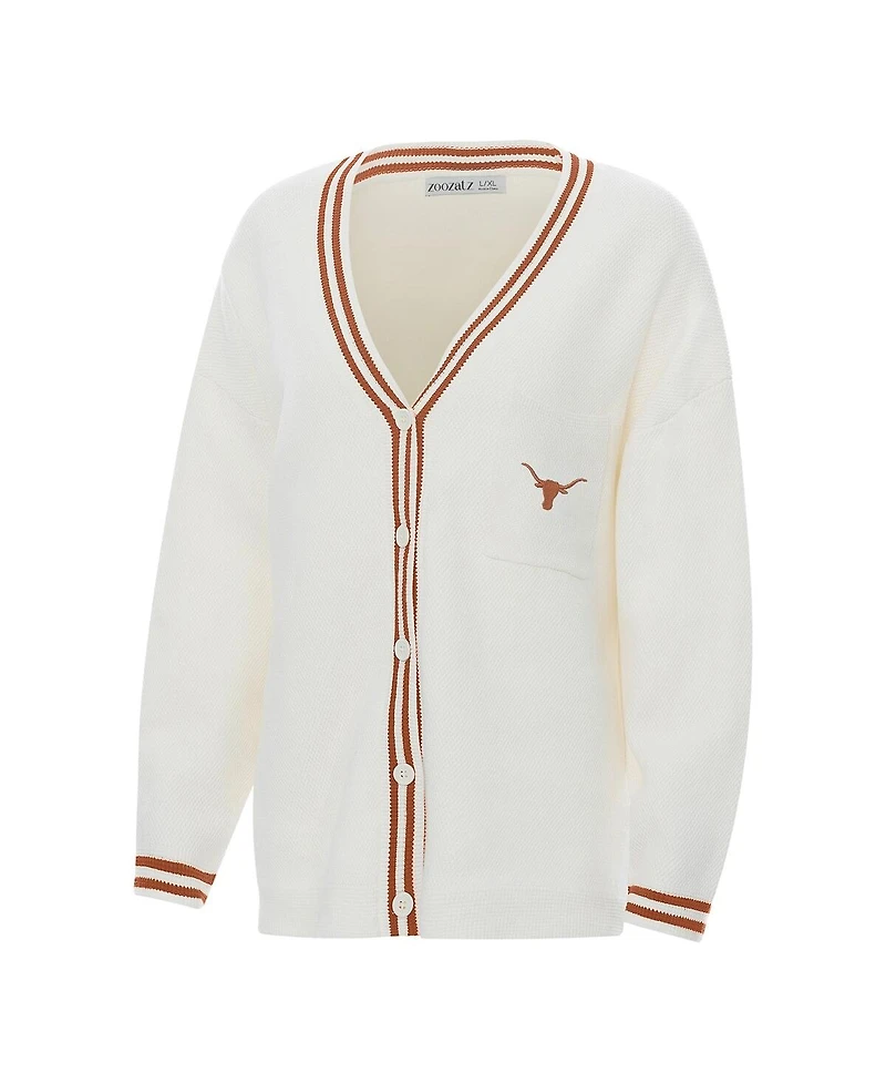 ZooZatz Women's Cream Texas Longhorns Striped Knit Button-Up Cardigan Sweater