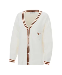 ZooZatz Women's Cream Texas Longhorns Striped Knit Button-Up Cardigan Sweater