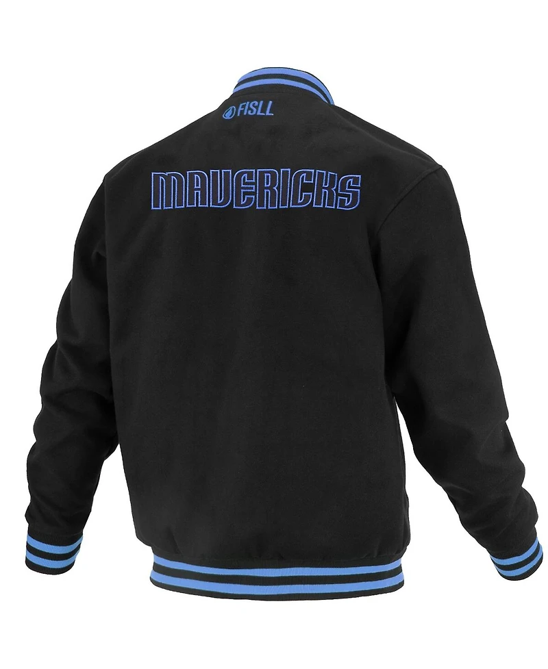 Fisll Men's and Women's Black Dallas Mavericks Logo man Shadow Collection Full-Snap Varsity Jacket