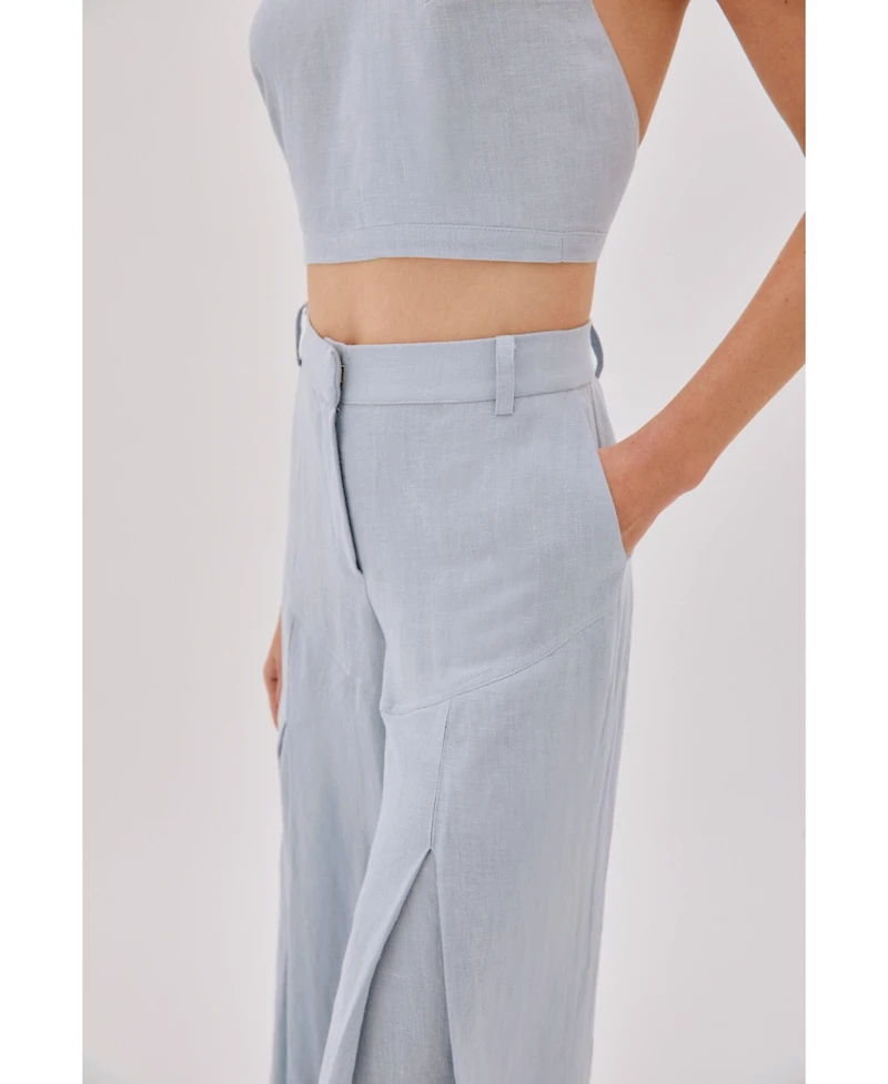 Labeca London Women's Polly Dusty Linen Backless Crop Top