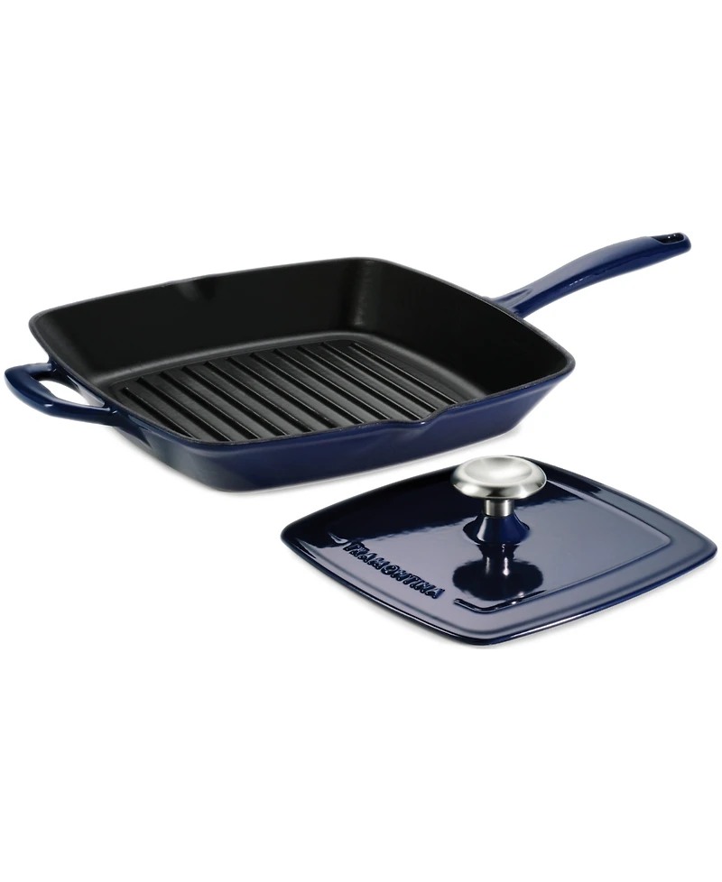 Tramontina Bestow 11-Inch Cast Iron Enameled Grill Pan with Press