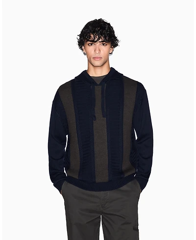 A|X Armani Exchange Men's Wool Color Block with Hood Sweater