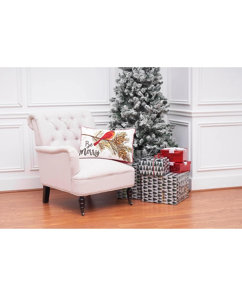 Be Merry Cardinal 14" x 22" Printed and Embroidered Throw Pillow