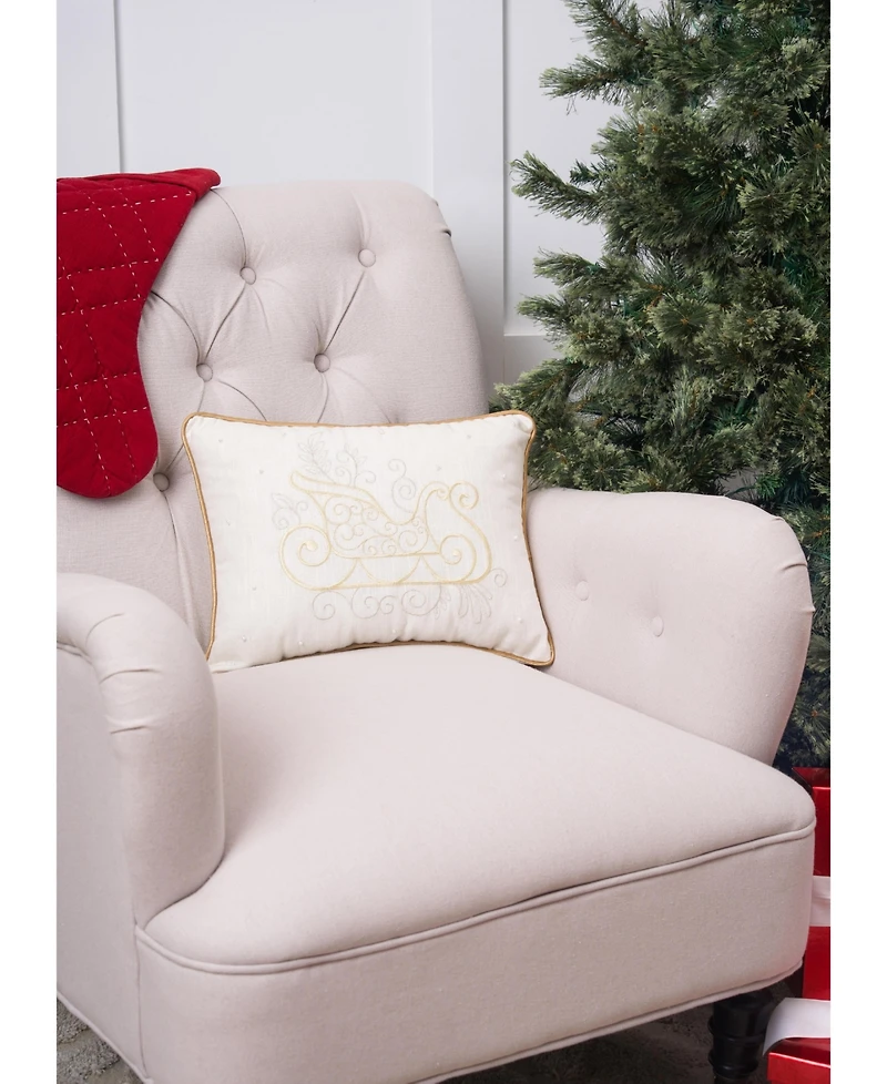 Golden Champagne Sleigh Embroidered Accent Pillow, 12" x 16" for Christmas