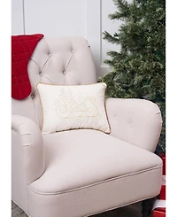 Golden Champagne Sleigh Embroidered Accent Pillow, 12" x 16" for Christmas