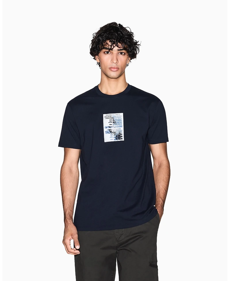 A|X Armani Exchange Men's Heavy Jersey Center Chest Grid Box T-Shirt