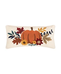 Autumn Pumpkins & Flowers 100% Cotton Chain Stitched Long Accent Pillow 12" x 24"