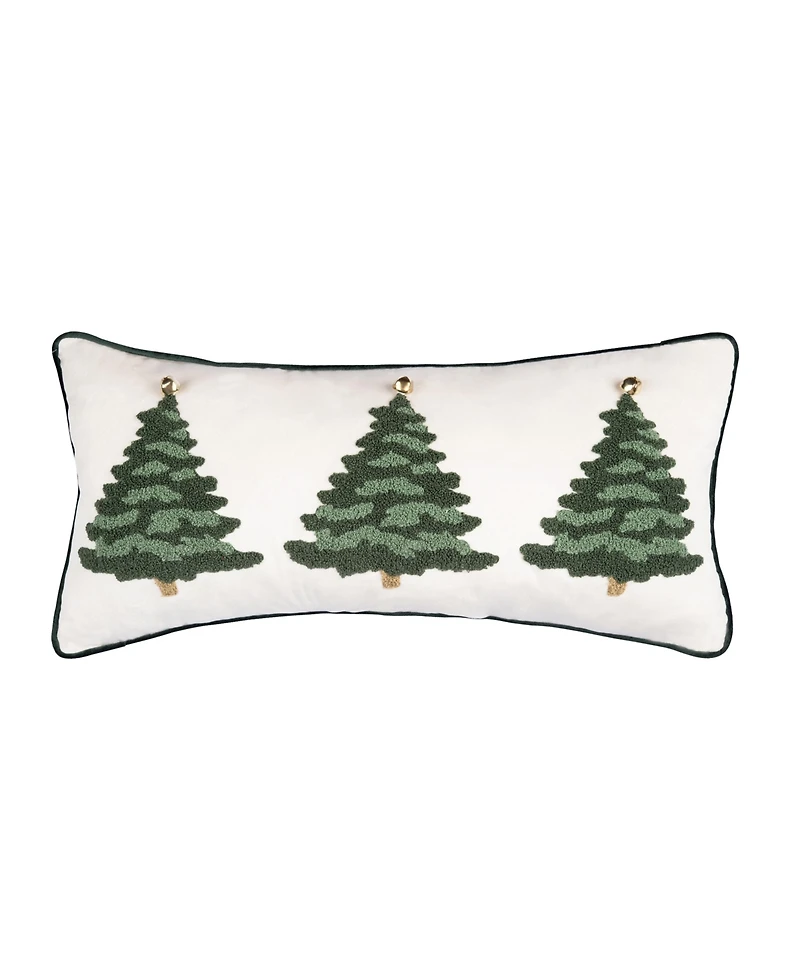 Flocked Evergreen Trees Embellished Christmas Accent Pillow 12" x 24"