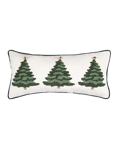 Flocked Evergreen Trees Embellished Christmas Accent Pillow 12" x 24"