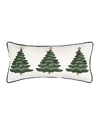 Flocked Evergreen Trees Embellished Christmas Accent Pillow 12" x 24"