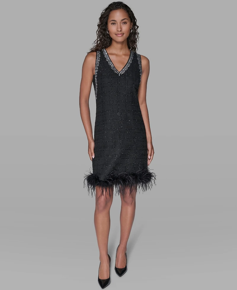 Karl Lagerfeld Paris Women's V-Neck Embellished Shift Dress