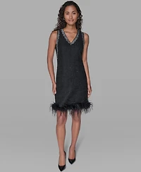 Karl Lagerfeld Paris Women's V-Neck Embellished Shift Dress