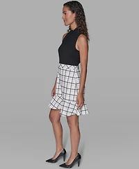 Karl Lagerfeld Paris Women's Mock Neck Flounce Hem A-Line Dress