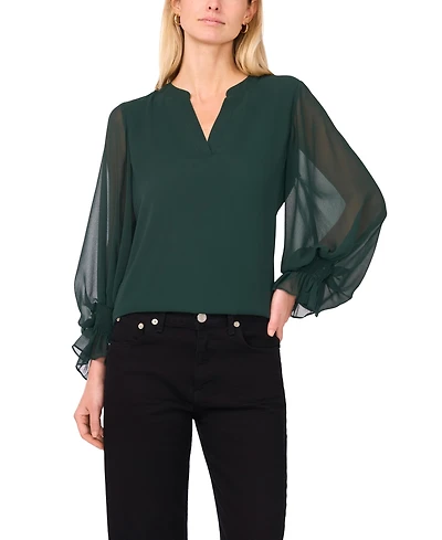 Vince Camuto Women's Split-Neck Long-Sleeve Top