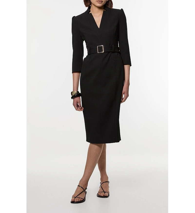 Karen Millen Women's 3/4 Sleeve Belted Midi Dress