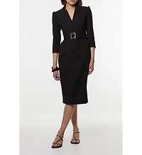 Karen Millen Women's 3/4 Sleeve Belted Midi Dress