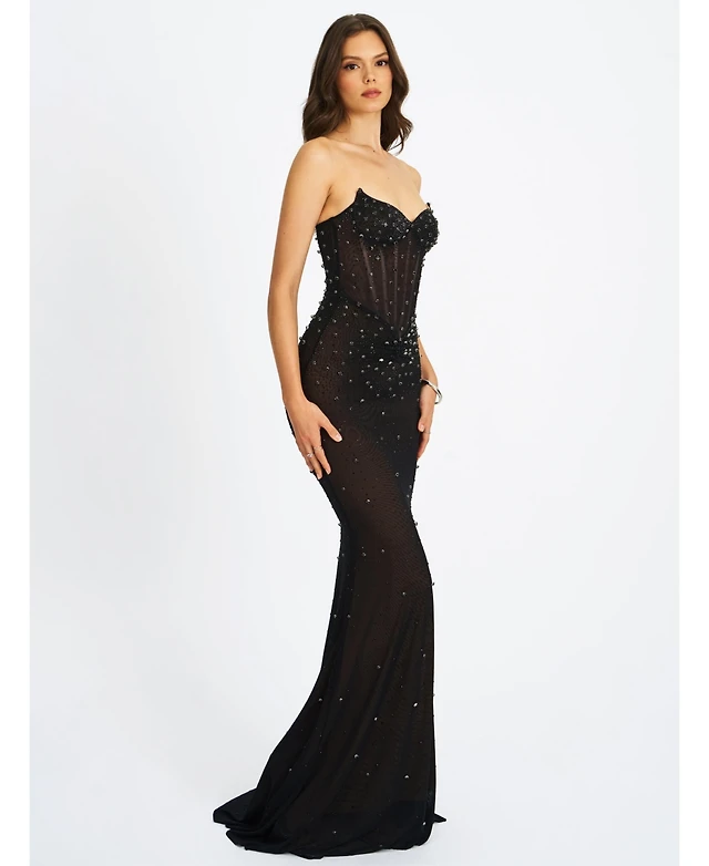 freddie black lace satin maxi corset dress Miss Circle Freddie Black Lace Satin Maxi Corset Dress M