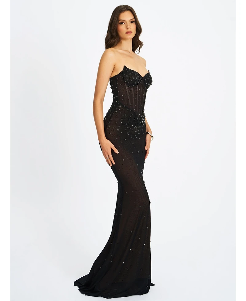 Miss Circle Women Fatima Black Crystal Sleeveless Corset Mermaid Maxi Dress