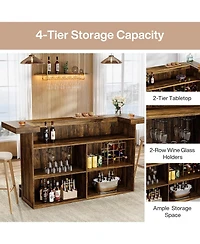 Tribesigns 4-Tier Bar Table, 70.9-Inch Large Modern Home Unit with Wine Glass Holder and Black Footrest, Oak