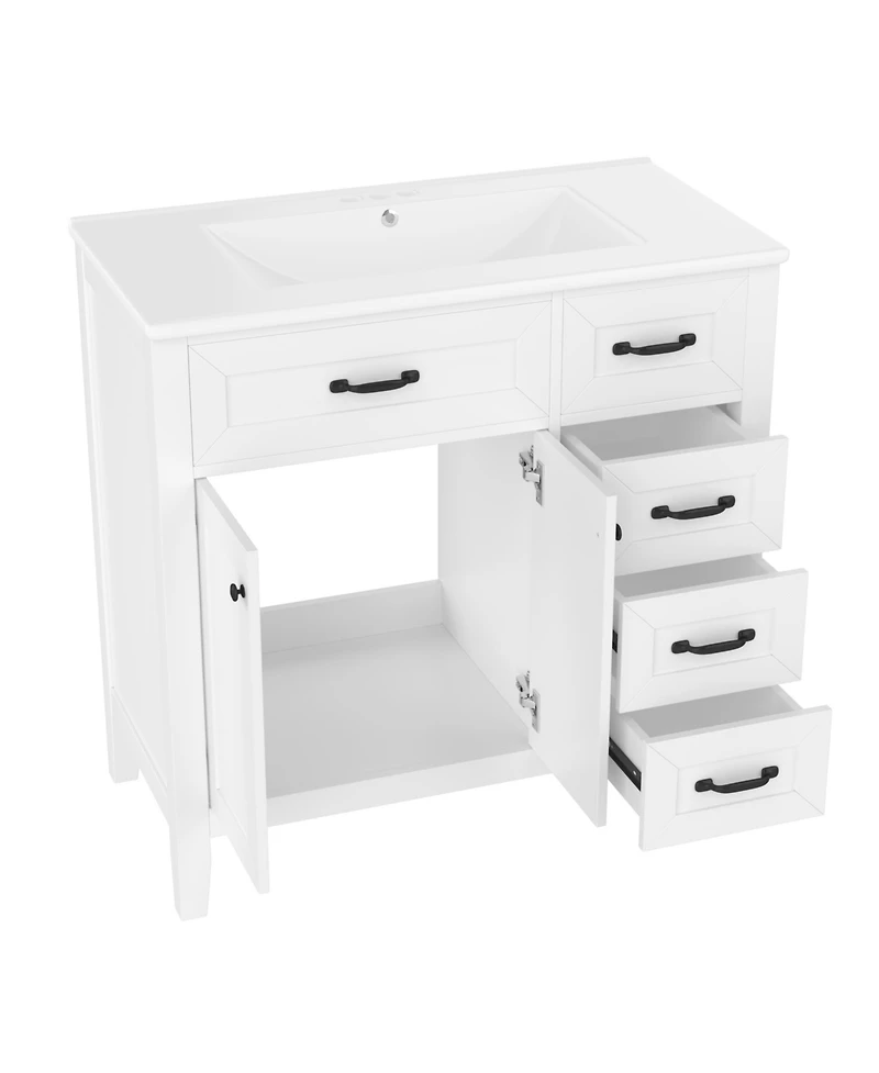 Casainc 36" Bathroom Vanity with Sink Combo, Cabinet Drawers, Solid Frame and Mdf Board