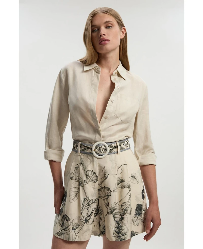Karen Millen Women's Placed Print Short With Belt