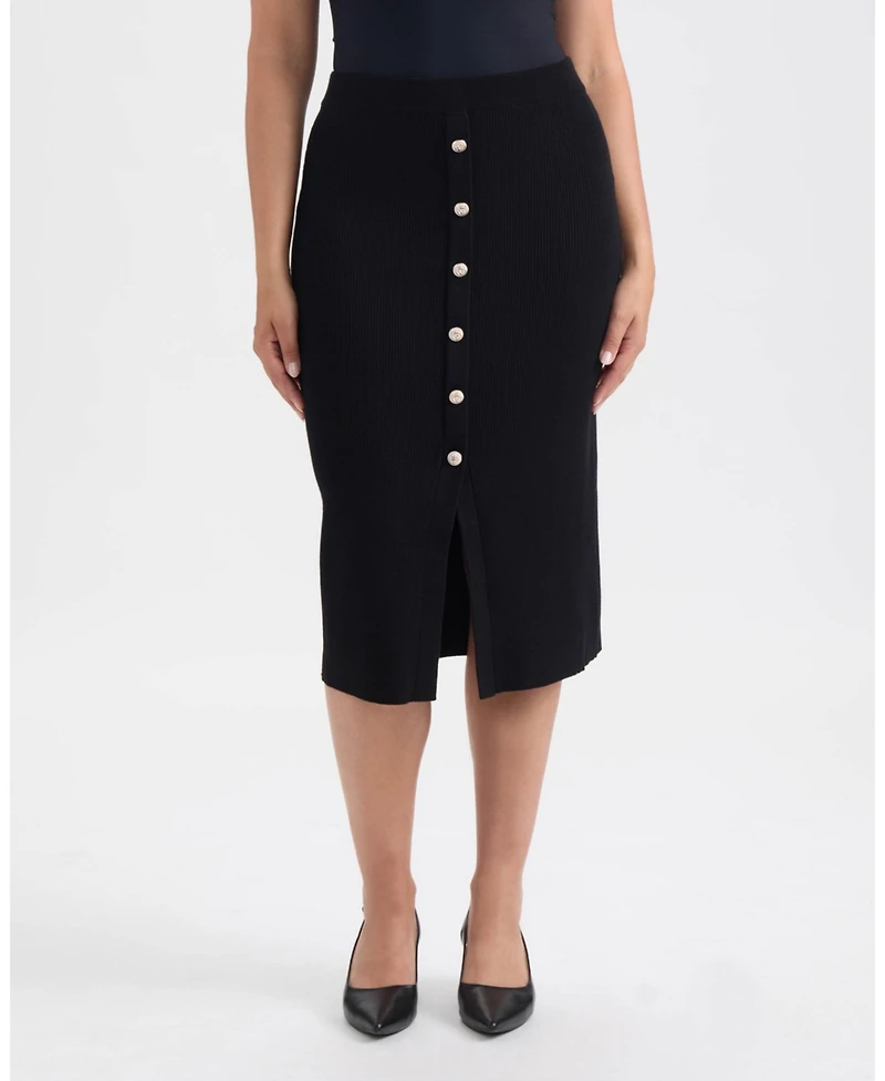 Ellen Tracy Women's Long Rib Knit Skirt with Button Detail