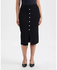 Ellen Tracy Women's Long Rib Knit Skirt with Button Detail