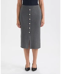 Ellen Tracy Women's Long Rib Knit Skirt with Button Detail