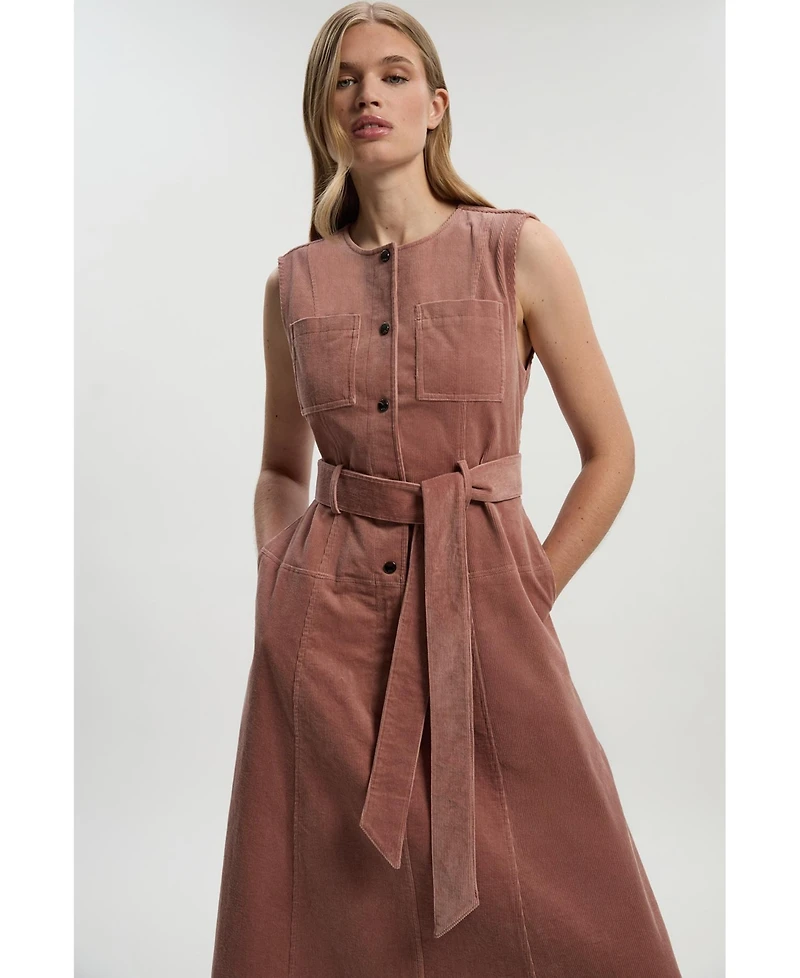 Karen Millen Women's Stretch Cord Belted Midi Dress