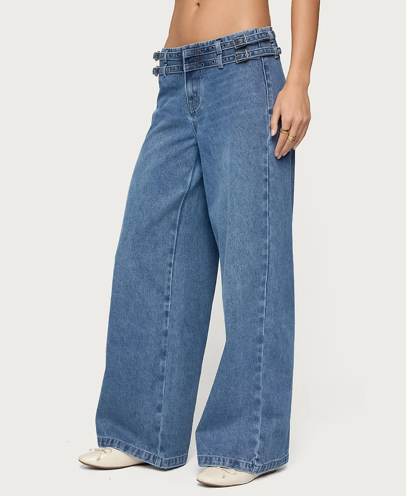 Edikted Women's Livia Double Belt Low Rise Jeans