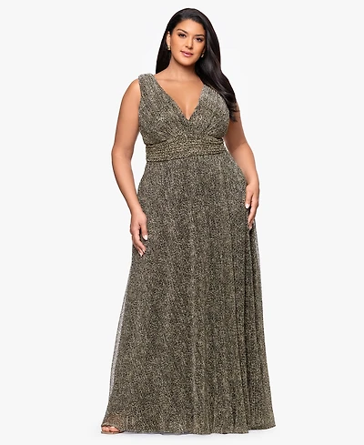 Betsy & Adam Plus Sleeveless Animal Crinkle Long Dress