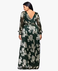 Betsy & Adam Plus Crinkle Foil Long Sleeves Dress