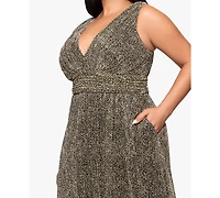 Betsy & Adam Plus Sleeveless Animal Crinkle Long Dress