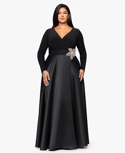 Xscape Plus Embellished Detail Long Sleeves Dress