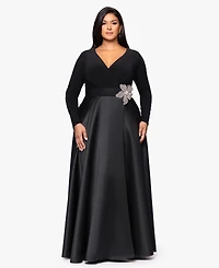 Xscape Plus Embellished Detail Long Sleeves Dress
