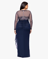Xscape Plus Embroidered Long Sleeves Dress