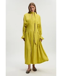 Karen Millen Women's Pleated Neck Tie Detail Woven Maxi Dress