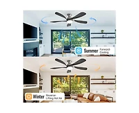 52-inch Modern Minimalist Sand Nickel 5-Blade Flush Mount with Led Light Remote Control Supports 6 Speeds and Timer Function