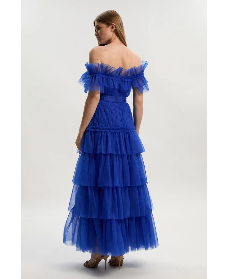 Karen Millen Women's Tulle Off Shoulder Maxi Dress