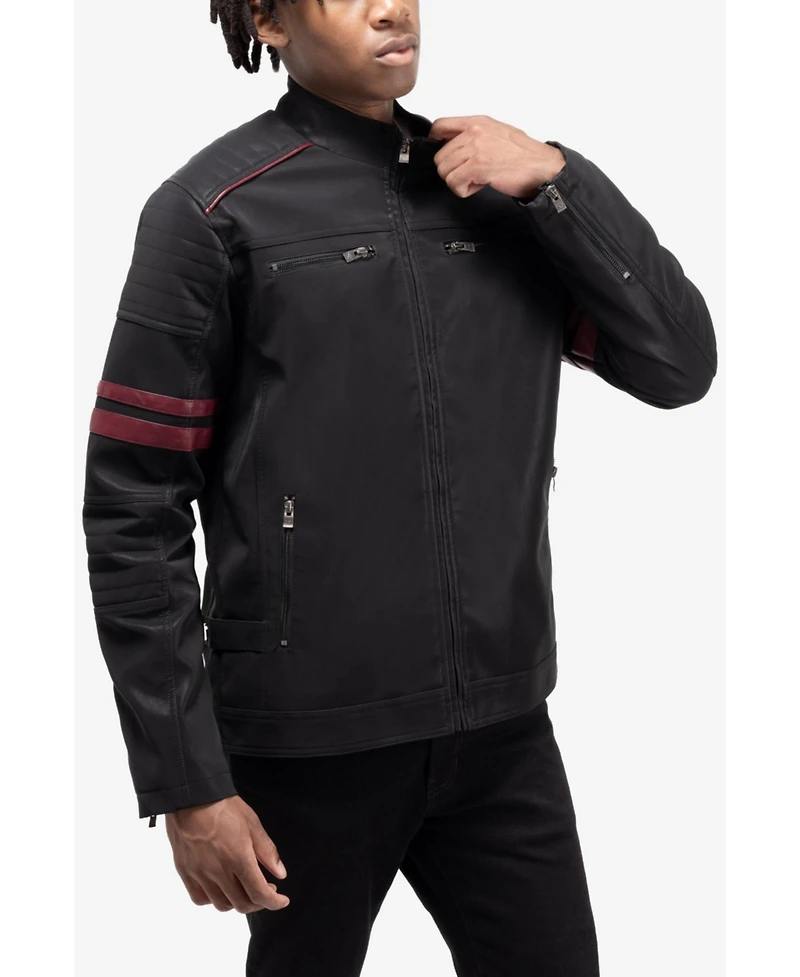 Xray Men's Pu Jacket With Faux Shearling Lining And Moto Stitch On Sleeves Back