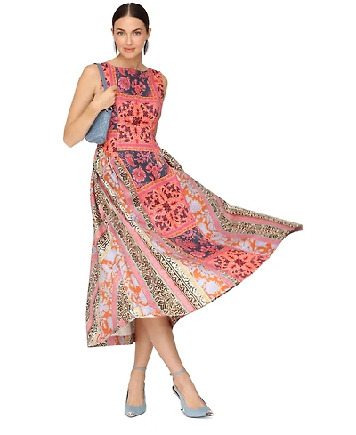 Avec Les Filles Women's Boat Neck Full Skirt Midi Dress