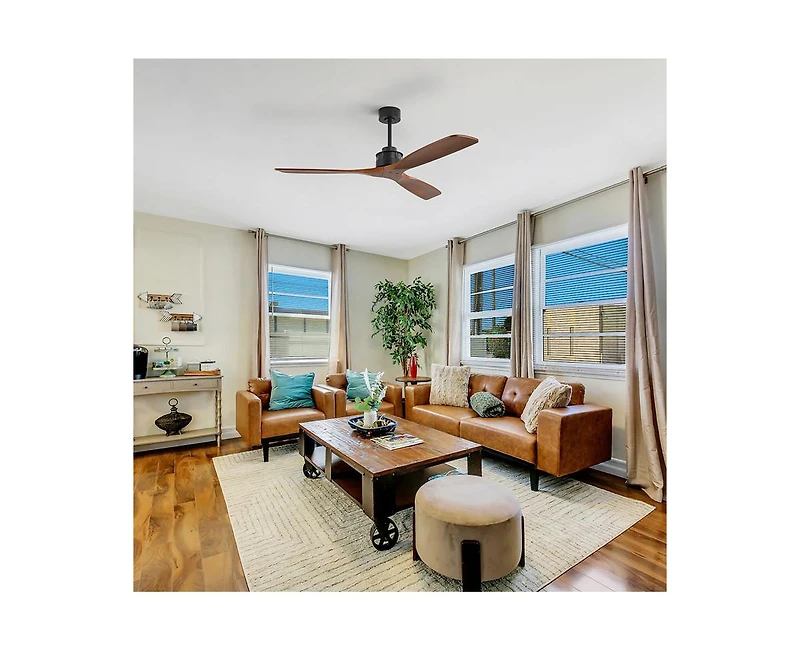 60-inch Modern Black 3-Blade Solid Wood Ceiling Fan Without Light With 6-Speed Remote Control and Forward Reverse Function For Indoor
