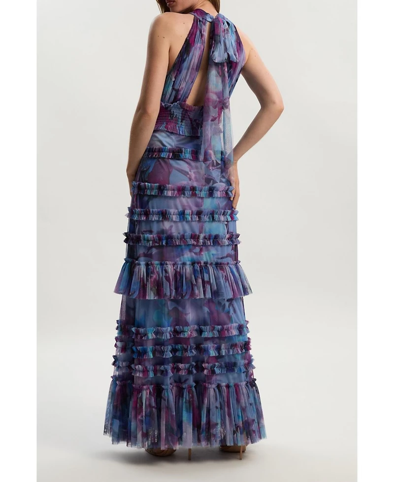 Karen Millen Women's Tulle Layered Halter Neck Maxi Dress