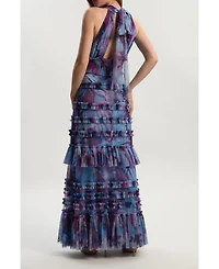 Karen Millen Women's Tulle Layered Halter Neck Maxi Dress