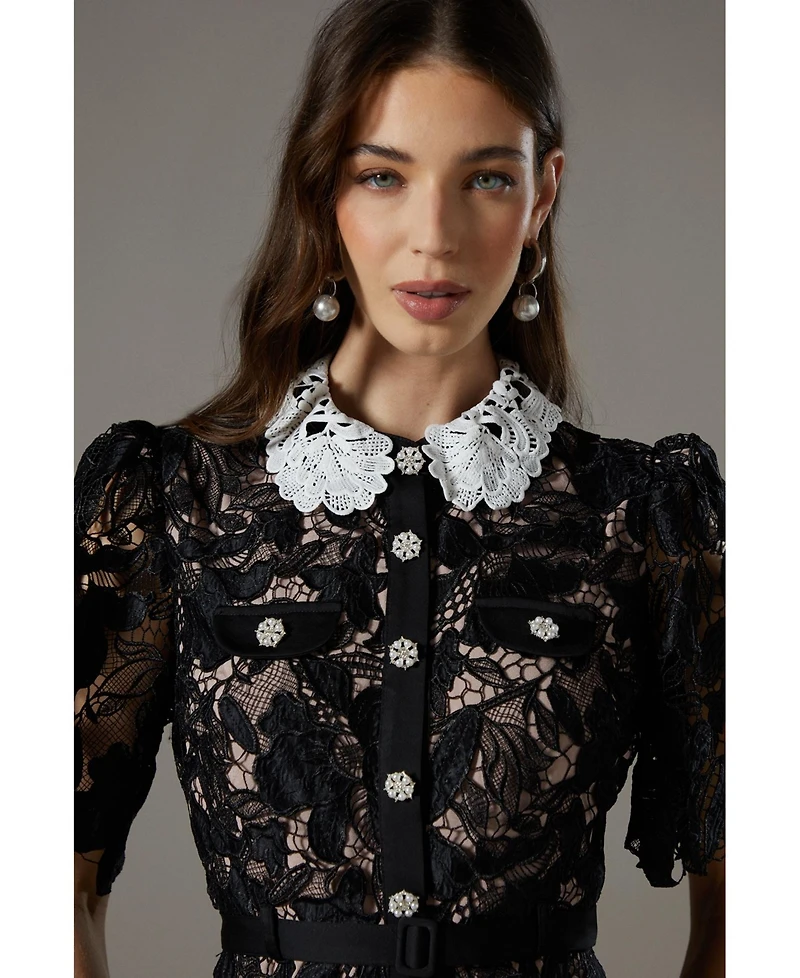 Coast Women's Short Sleeve Lace Shirt Dress