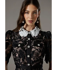 Coast Women's Short Sleeve Lace Shirt Dress