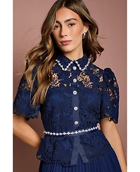 Coast Women's Lace Top Pleat Skirt Jewel Button Dress