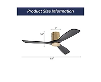 52-inch Modern Golden Sliver 3 Solid Wood Blade Ceiling Fan with 6-speed Remote Control and Forward Reverse Rotation Function for Indoor