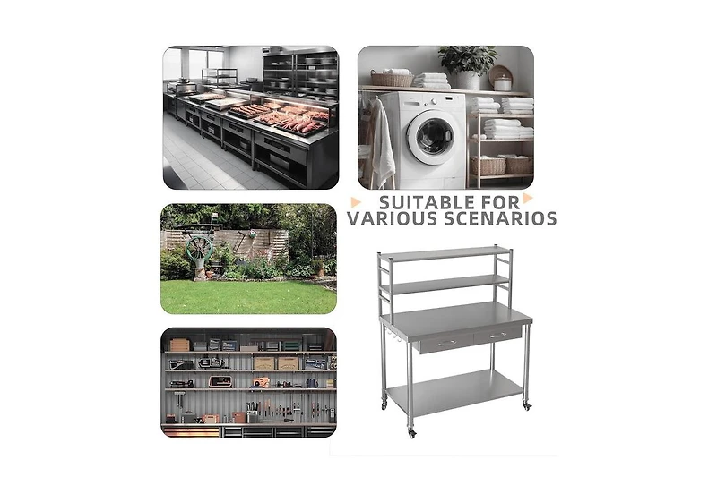 Aecojoy Stainless Steel Table with Shelves and Drawer 48"x24" Prep Table for Commercial Kitchen