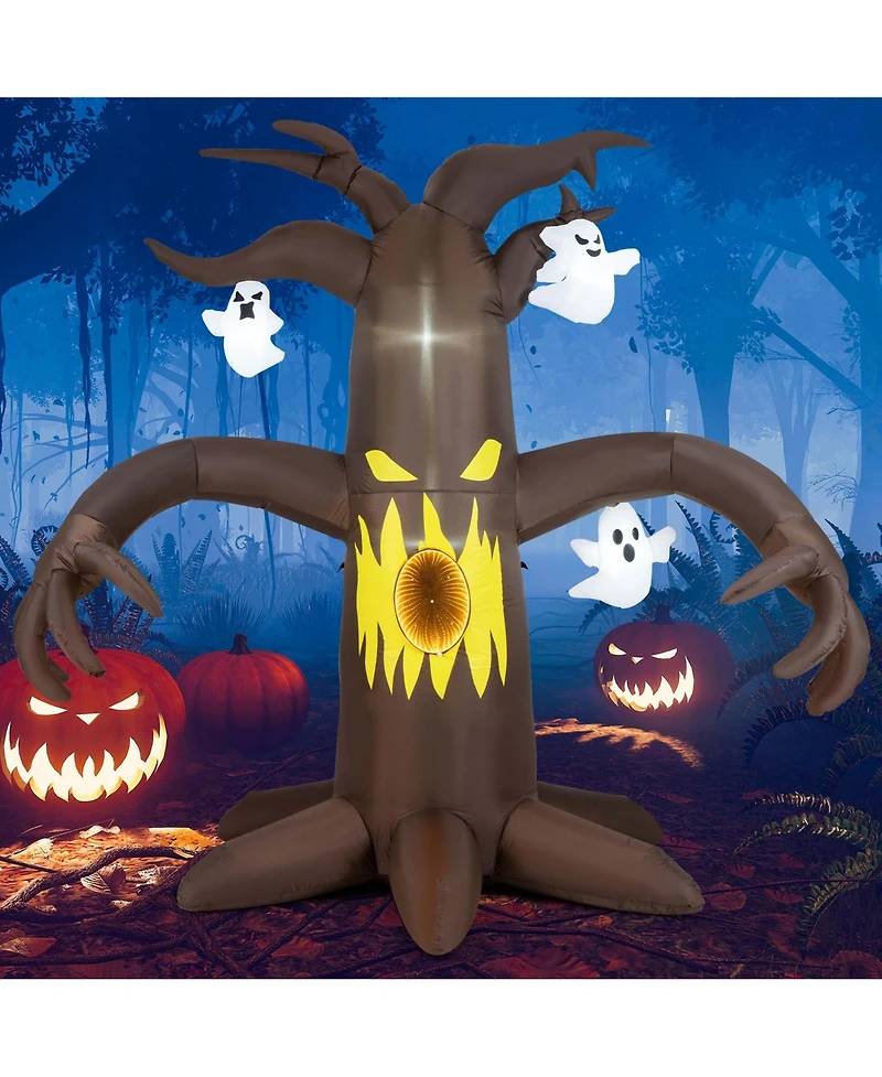 7.8 Ft Halloween Inflatables Scary Dead Tree Halloween Decoration with Ghost Dimming Infinity Mirror Light & 5 Bright Led Lights